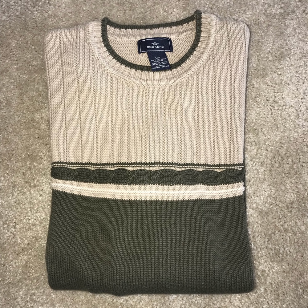 Men's Dockers Sweater - Olive Green/Beige, Size LG